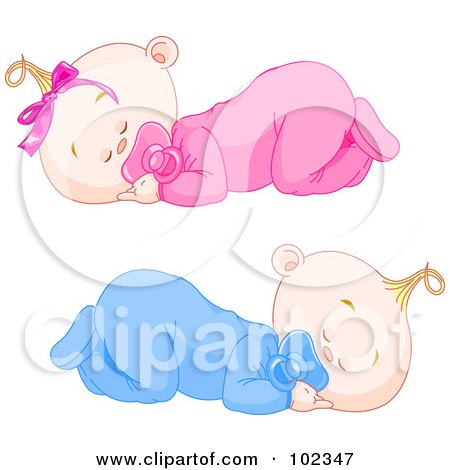 Royalty-Free (RF) Clipart Illustration of Boy And Girl Baby Twins Sleeping With Pacifiers by Pushkin