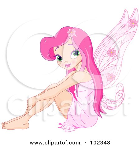 Royalty-Free (RF) Clipart Illustration of a Pretty Pink Haired Fairy Sitting With Her Arms Over Her Legs by Pushkin