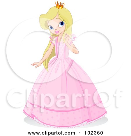Royalty-Free (RF) Clipart Illustration of a Blond Princess Girl In A Pink Dress And Tiny Crown by Pushkin