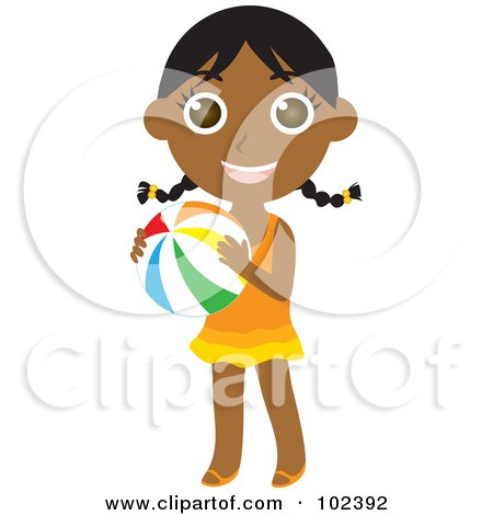 Royalty-Free (RF) Clipart Illustration of an Indian Summer Girl Holding A Beach Ball by Rosie Piter
