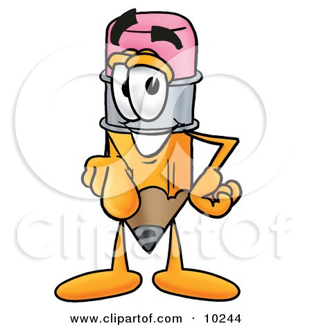Clipart Picture of a Pencil Mascot Cartoon Character Pointing at the Viewer by Mascot Junction