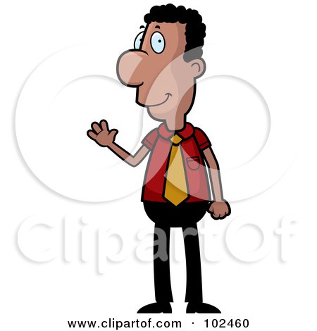 Royalty-Free (RF) Clipart Illustration of a Black Businessman Smiling And Waving by Cory Thoman