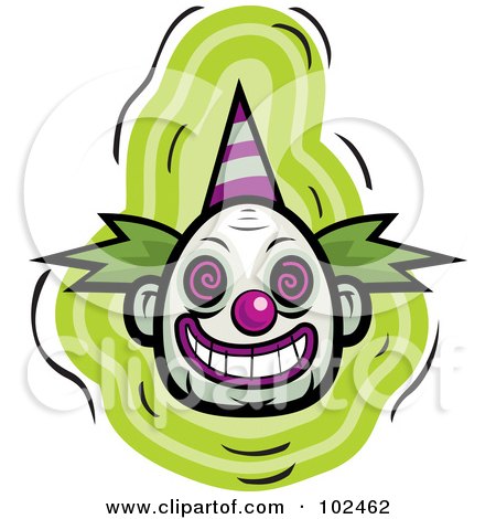 Royalty-Free (RF) Clipart Illustration of an Evil Clown Face With A Party Hat by Cory Thoman