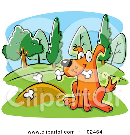 Royalty-Free (RF) Clipart Illustration of a Dog Wagging His Tail Proudly By Buried Bones by Cory Thoman