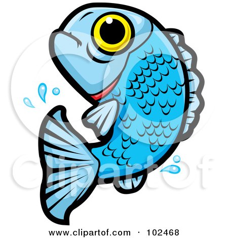 Royalty-Free (RF) Clipart Illustration of a Leaping Blue Fish by Cory Thoman