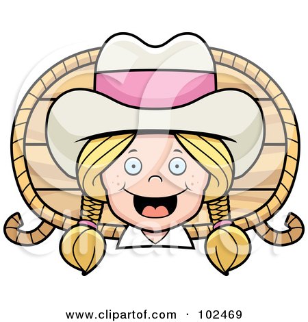 Royalty-Free (RF) Clipart Illustration of a Happy Little Cowgirl With A Rope And Wood by Cory Thoman