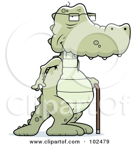 Royalty-Free (RF) Clipart Illustration of an Old Alligator Using A Cane by Cory Thoman