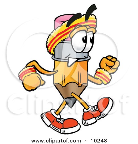 Clipart Picture of a Pencil Mascot Cartoon Character Speed Walking or Jogging by Mascot Junction