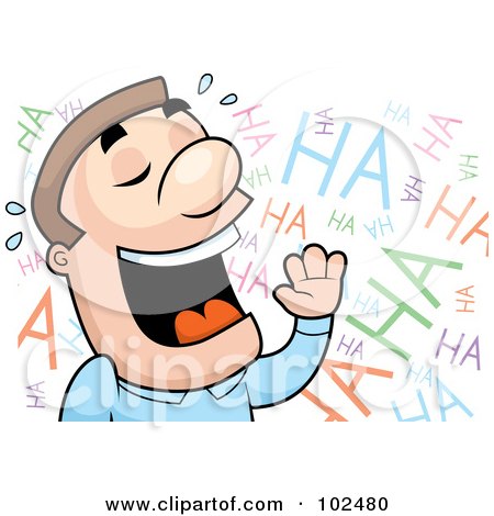 Royalty-Free (RF) Clipart Illustration of a Man Crying From Laughing So Hard, With Ha Has by Cory Thoman