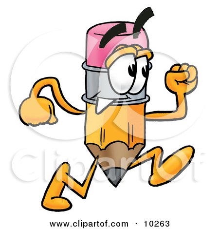 Clipart Picture of a Pencil Mascot Cartoon Character Running by Mascot Junction