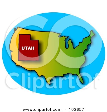 Royalty-Free (RF) Clipart Illustration of a Red Outline Of Utah On A USA Map by djart