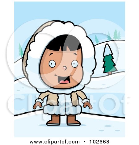 Royalty-Free (RF) Clipart Illustration of a Happy Eskimo Girl In The Snow by Cory Thoman