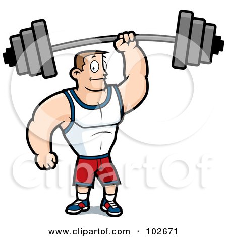 Royalty-Free (RF) Clipart Illustration of a Fitness Man Holding Up A Barbell With One Hand by Cory Thoman
