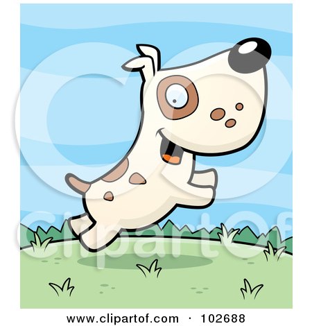 Royalty-Free (RF) Clipart Illustration of a Beige Dog With Spots, Jumping In A Dog Park by Cory Thoman