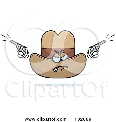Royalty-Free (RF) Clipart Illustration of an Angry Cowboy Hat Firing Pistils by Cory Thoman