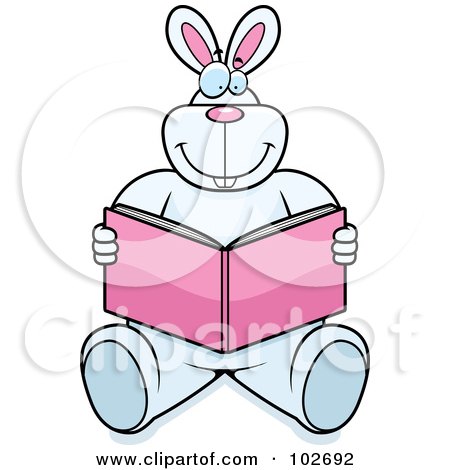Royalty-Free (RF) Clipart Illustration of a Happy White Rabbit Reading by Cory Thoman