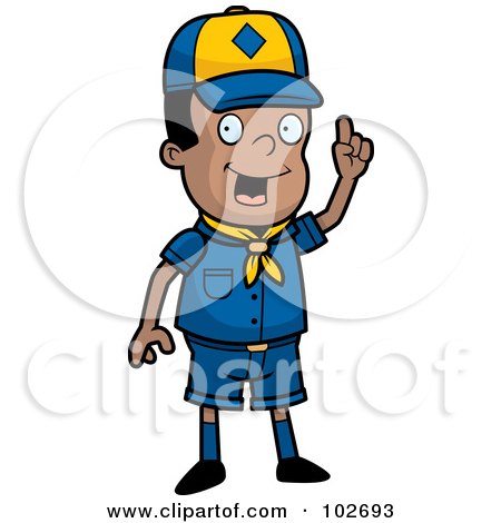 Royalty-Free (RF) Clipart Illustration of a Smart Black Cub Scout Boy Holding Up His Finger by Cory Thoman