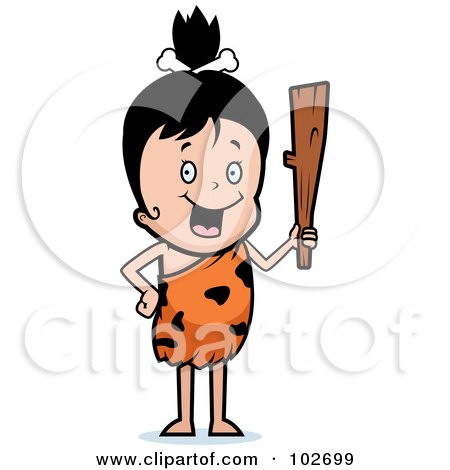 Royalty-Free (RF) Clipart Illustration of a Young Cavewoman Holding A Club by Cory Thoman