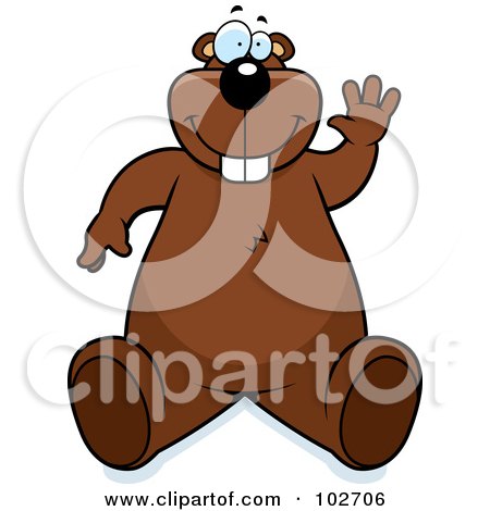 Royalty-Free (RF) Clipart Illustration of a Goofy Waving Beaver Making A Funny Face by Cory Thoman