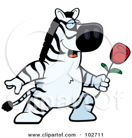Royalty-Free (RF) Clipart Illustration of a Romantic Zebra Giving A Rose by Cory Thoman