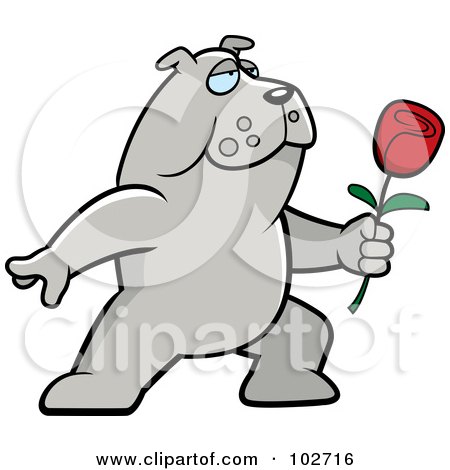 Royalty-Free (RF) Clipart Illustration of a Romantic Bulldog Holding Out A Rose by Cory Thoman