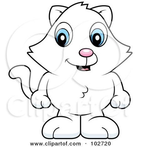 Royalty-Free (RF) Clipart Illustration of a Standing Cute White Cat by Cory Thoman