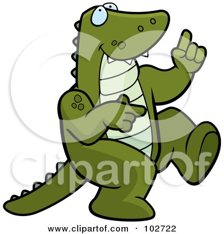 Royalty-Free (RF) Clipart Illustration of a Happy Dancing Dinosaur Or Alligator by Cory Thoman
