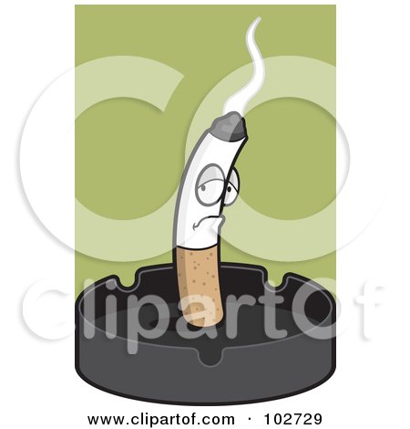 Royalty-Free (RF) Clipart Illustration of a Grumpy Cigarette Standing Upright In An Ash Tray by Cory Thoman