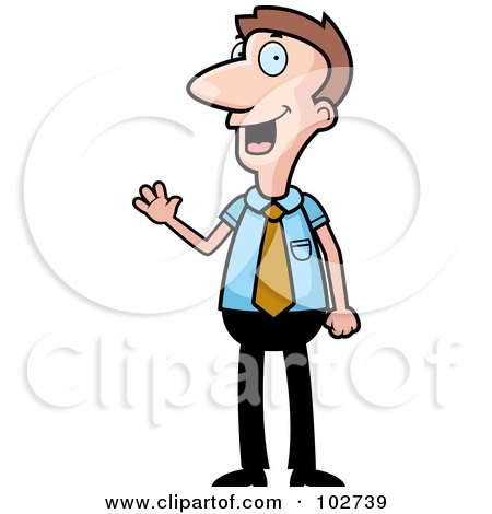 Royalty-Free (RF) Clipart Illustration of a White Businessman Smiling And Waving by Cory Thoman