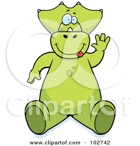 Royalty-Free (RF) Clipart Illustration of a Goofy Dinosaur Waving And Making A Funny Face by Cory Thoman