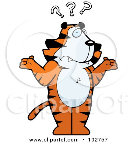 Royalty-Free (RF) Clipart Illustration of a Shrugging Confused Tiger by Cory Thoman