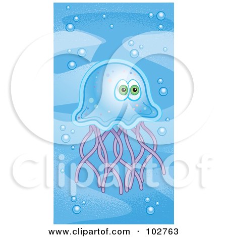 Royalty-Free (RF) Clipart Illustration of a Lonely Jellyfish With Bubbles by Cory Thoman