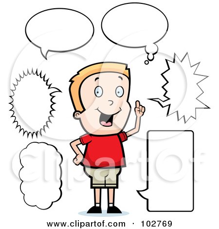 Royalty-Free (RF) Clipart Illustration of a Caucasian Boy With Talk Bubbles by Cory Thoman