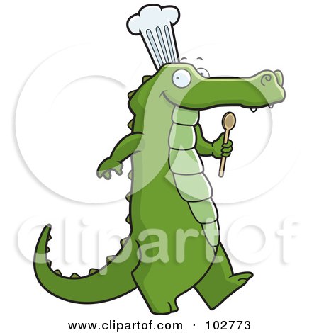 Royalty-Free (RF) Clipart Illustration of a Happy Chef Alligator Walking by Cory Thoman