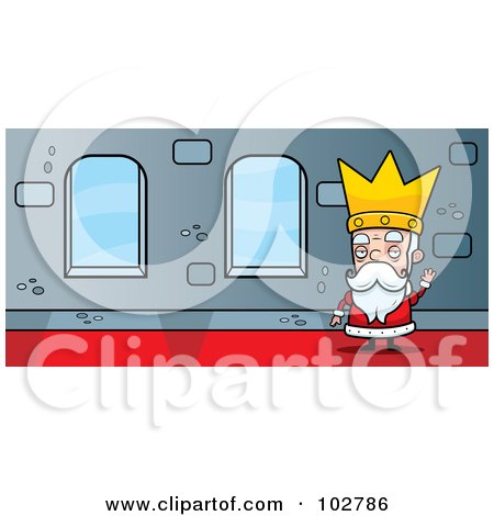 Royalty-Free (RF) Clipart Illustration of an Old King Waving In A Hallway by Cory Thoman