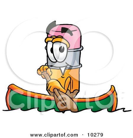 Clipart Picture of a Pencil Mascot Cartoon Character Rowing a Boat by Mascot Junction