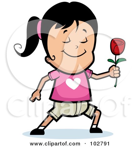Royalty-Free (RF) Clipart Illustration of a Sweet Girl Holding Out A Rose by Cory Thoman