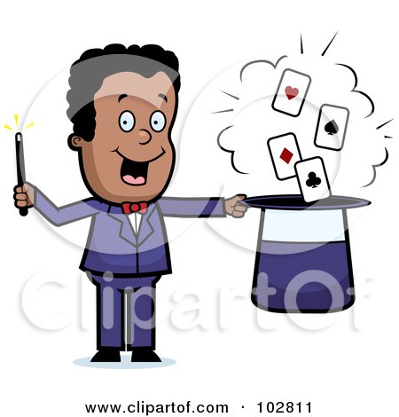 Royalty-Free (RF) Clipart Illustration of a Black Magician Doing A Card Trick by Cory Thoman