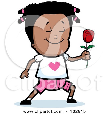 Royalty-Free (RF) Clipart Illustration of a Sweet Black Girl Giving A Red Rose by Cory Thoman