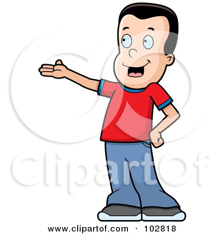 Royalty-Free (RF) Clipart Illustration of a Presenting White Boy In A Red Shirt by Cory Thoman