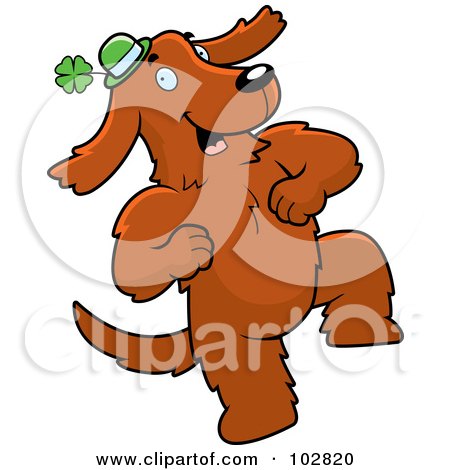 Royalty-Free (RF) Clipart Illustration of a Dancing Irish Dog Wearing A Green Clover Hat by Cory Thoman