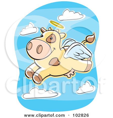 Royalty-Free (RF) Clipart Illustration of a Flying Angel Cow by Cory Thoman