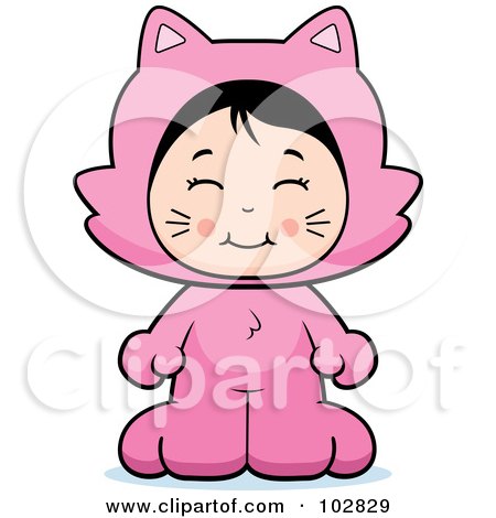 Royalty-Free (RF) Clipart Illustration of a Cute Asian Girl In A Pink Cat Costume by Cory Thoman