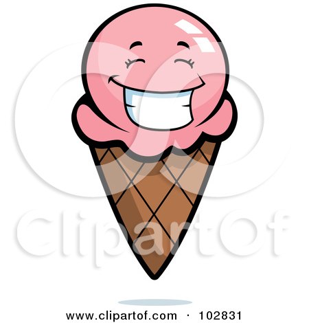 Royalty-Free (RF) Clipart Illustration of a Smiling Happy Strawberry Ice Cream Cone by Cory Thoman