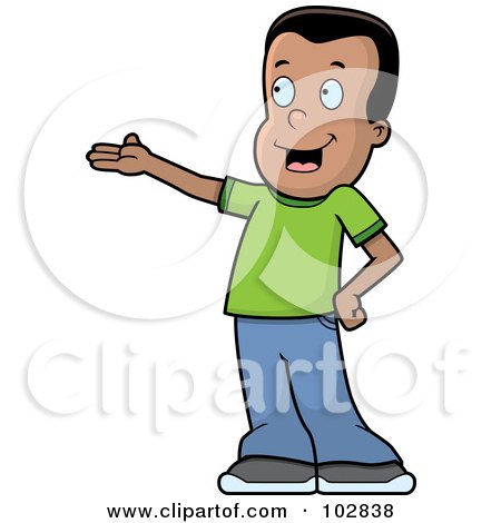 Royalty-Free (RF) Clipart Illustration of a Presenting Black Boy In A Green Shirt by Cory Thoman