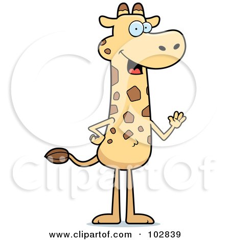 Royalty-Free (RF) Clipart Illustration of a Friendly Giraffe Standing And Waving by Cory Thoman