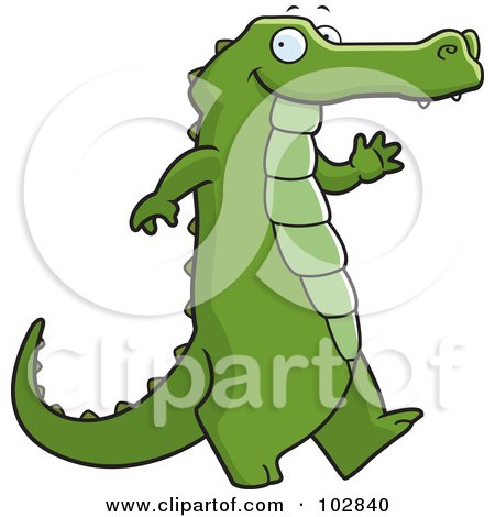 Royalty-Free (RF) Clipart Illustration of a Happy Alligator Walking And Waving by Cory Thoman