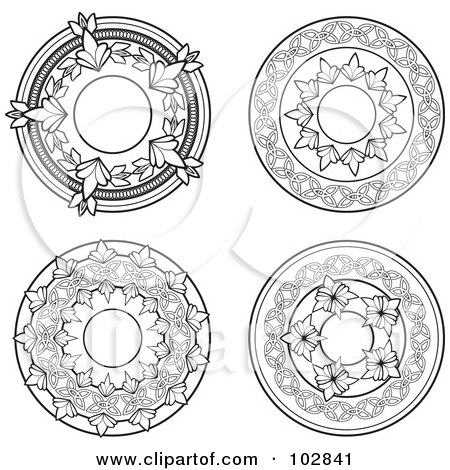 Royalty-Free (RF) Clipart Illustration of a Digital Collage Of Four Ornate Circle Designs In Black And White - 1 by Cory Thoman