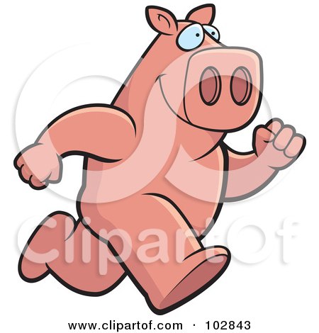 Royalty-Free (RF) Clipart Illustration of a Running Pink Pig by Cory Thoman