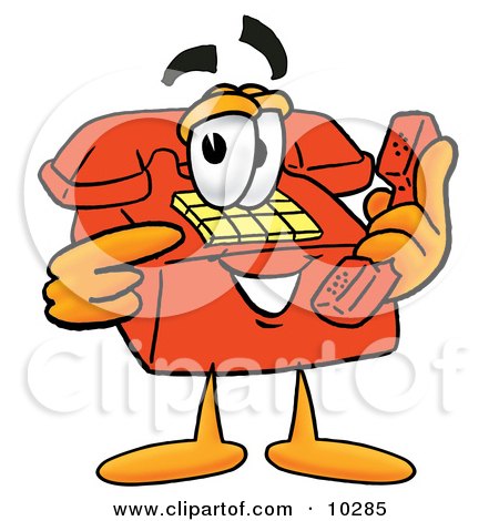 Clipart Picture of a Red Telephone Mascot Cartoon Character Holding a Telephone by Mascot Junction